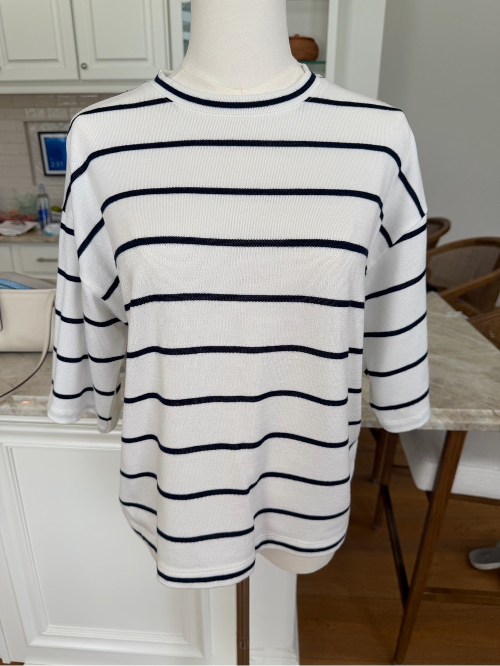 Vince white and black Crewneck Knit Top with Black Stripes